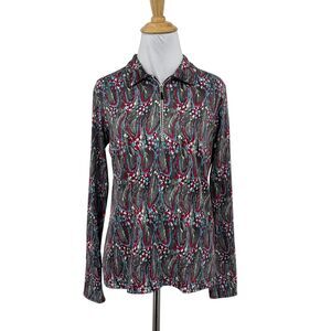 Sport Haley Shirt Womens Small Black Multi Half Zip Pullover Long Sleeve Mock